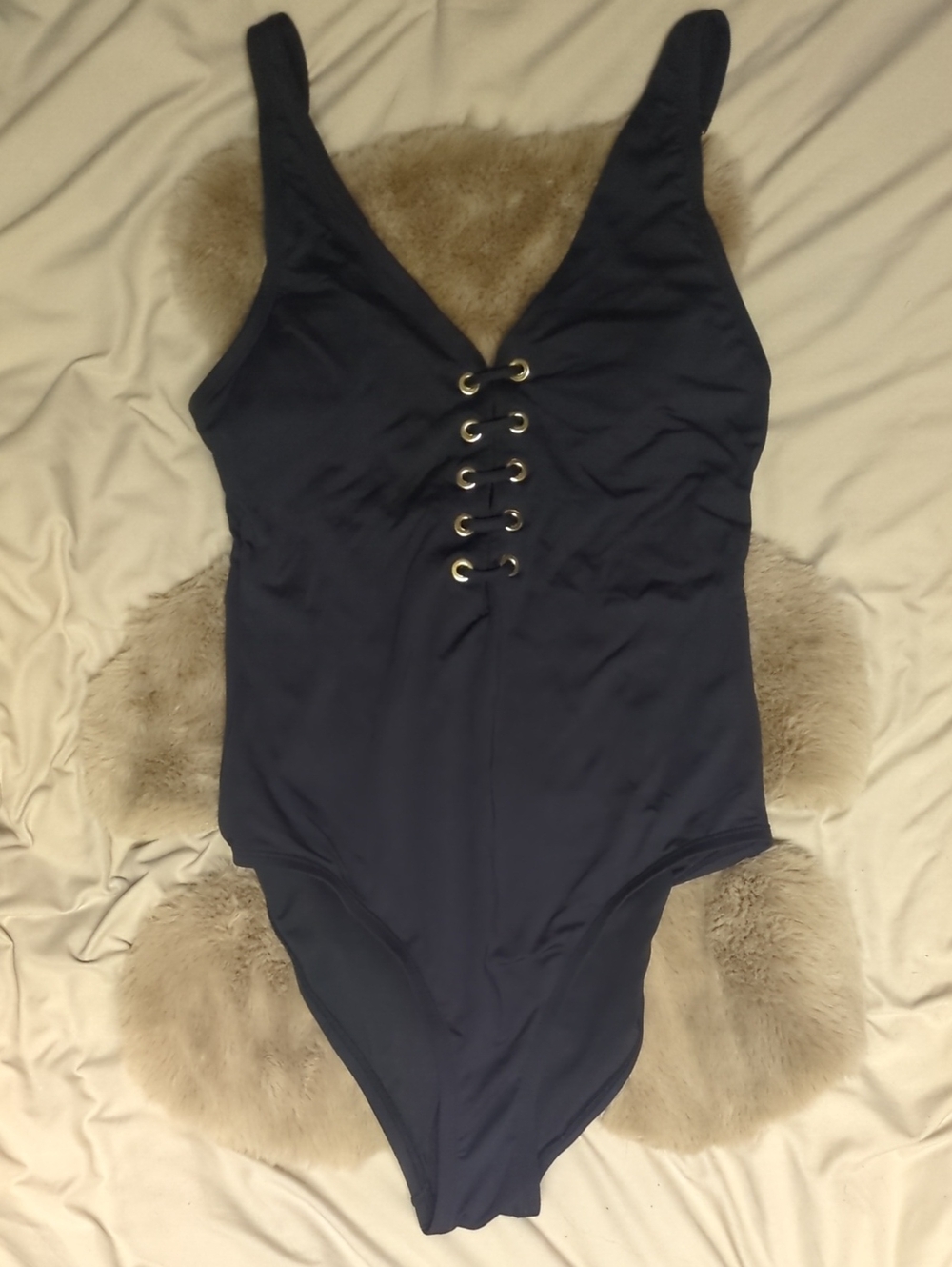 Tahari Black Lace-Up One-Piece Swimsuit